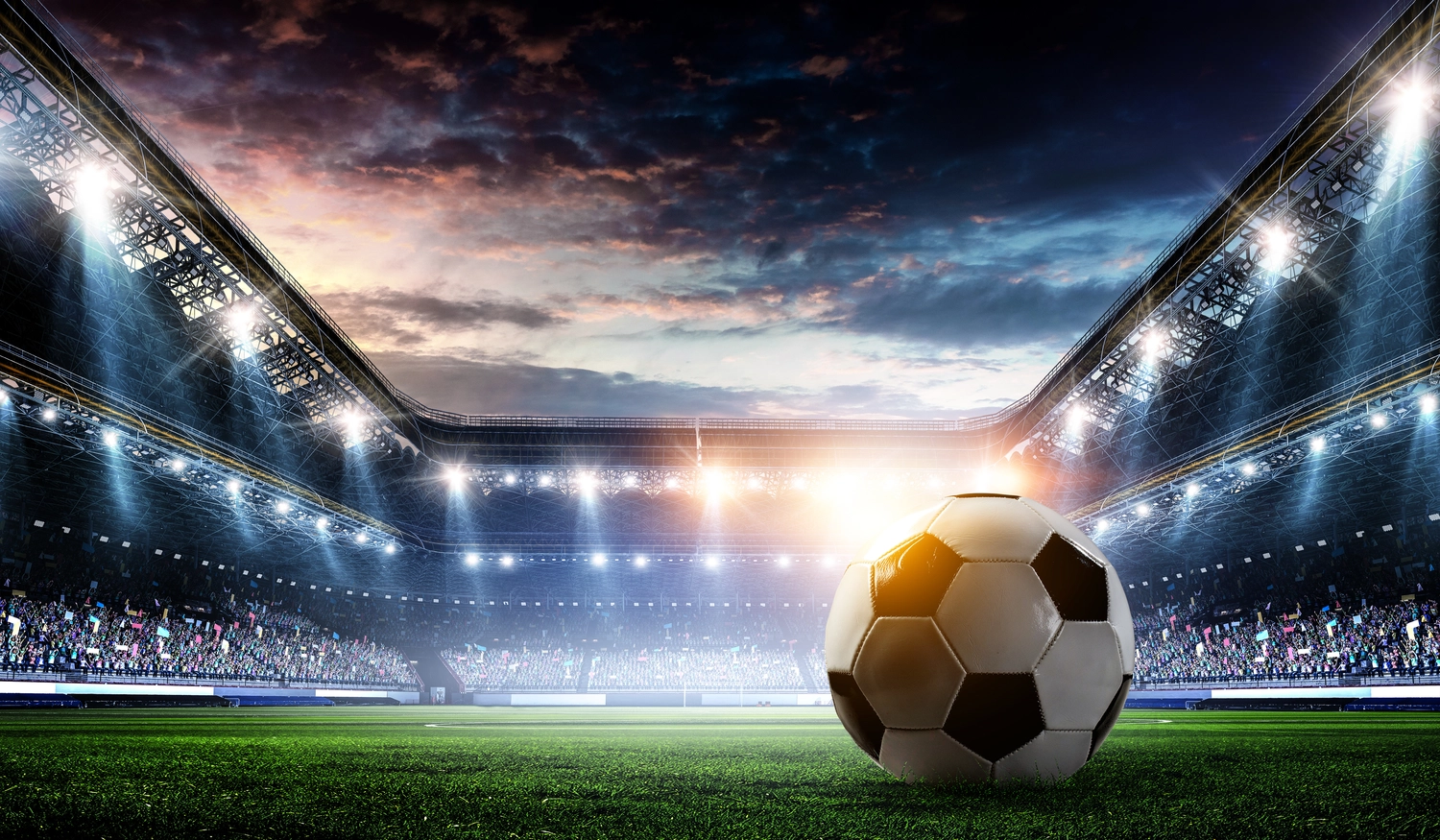 FC Friedrichstadt – Fußballverein – Volle nächtliche Fußballarena im Lichterglanz